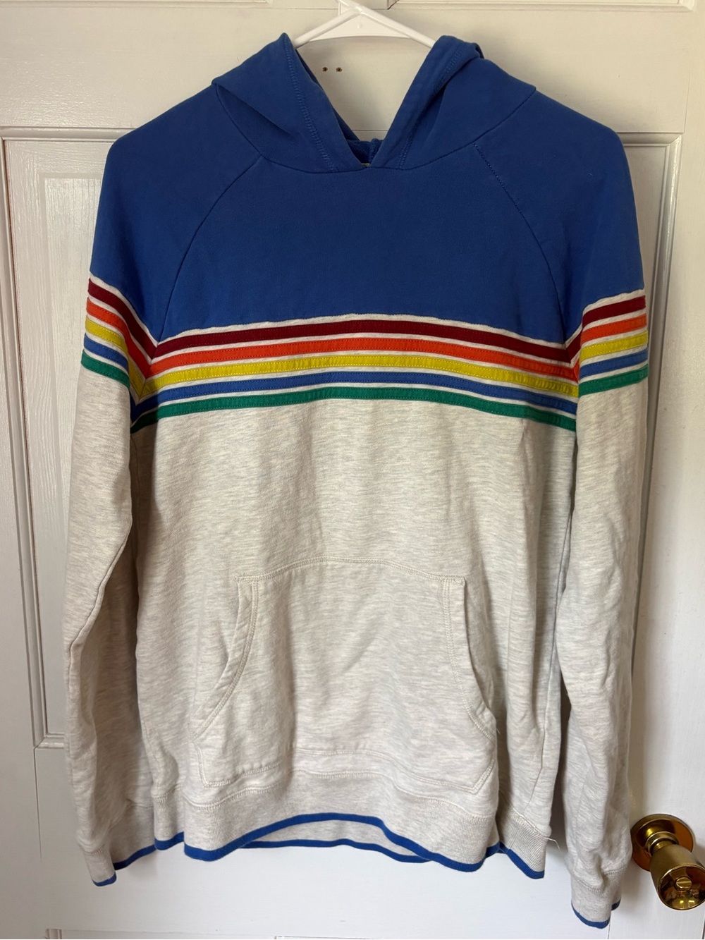 Mini Boden Kids Rainbow Stripe Hoodie, Size 15/16 - Boys Blue Hooded Sweatshirt